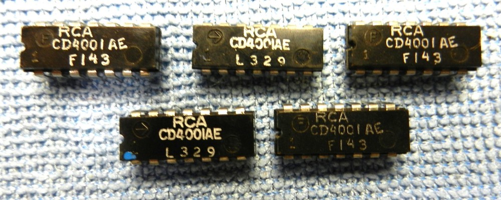 RCA CD4001AE CMOS Integrated Circuits (Quantity 5)