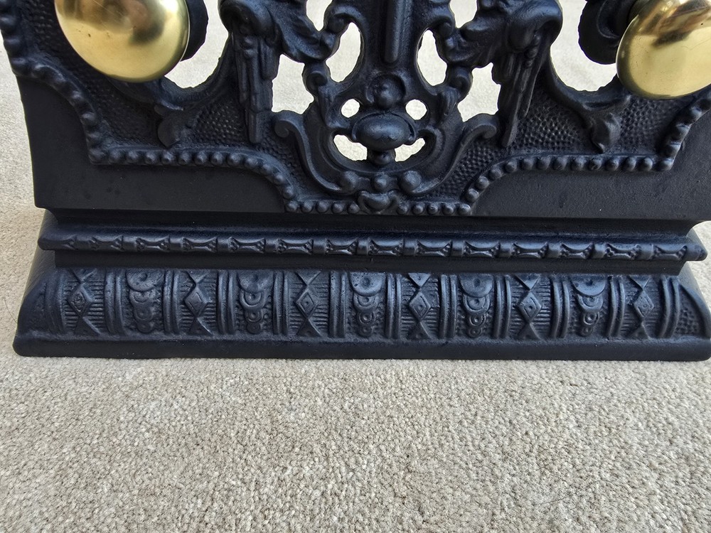 Black Cast Decorative Fire Front With Brass Handles Original Condition