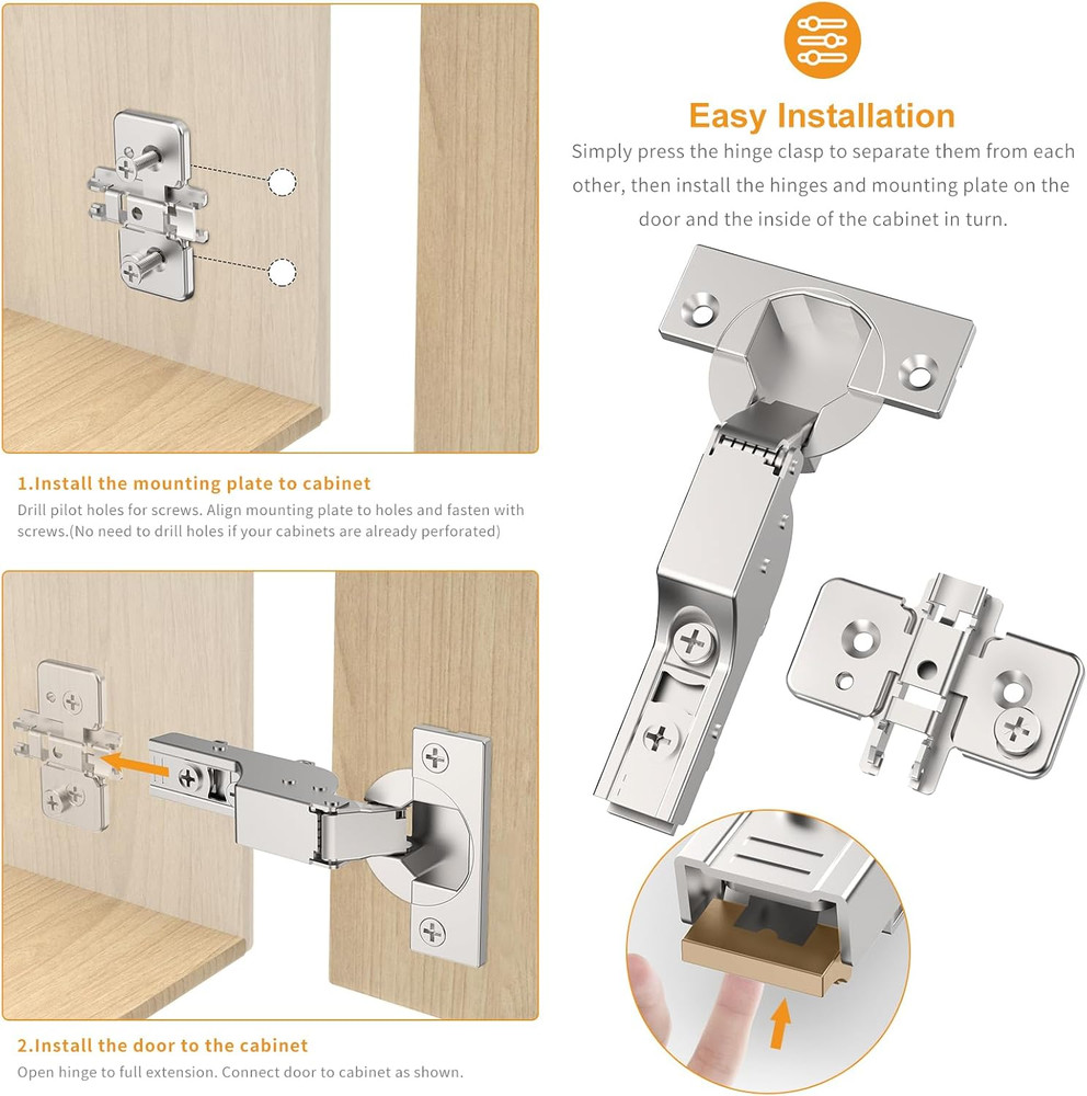 60 Pack Soft Close Concealed Hinges, Satin Nickel, 3D Adjustable