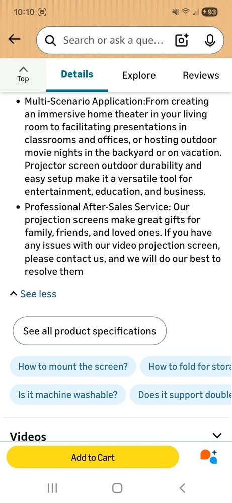 AAJK Foldable Projector Screen 150 inch, Washable