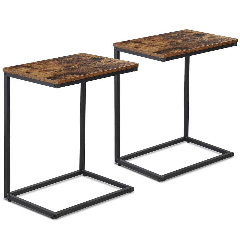 2PCS 21.7"Side Table C Shaped End Table Sofa Bed Table for TV Trays Rustic Brown