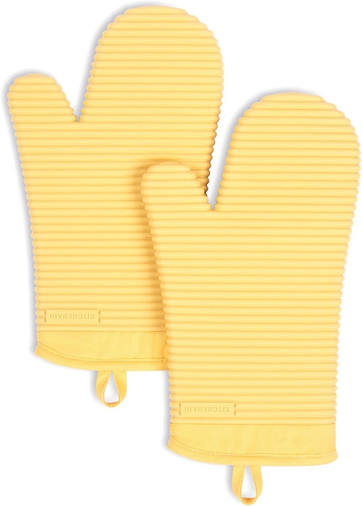 Ribbed Soft Silicone Oven Mitt 2-Pack Set 7.5"x13" Milkshake