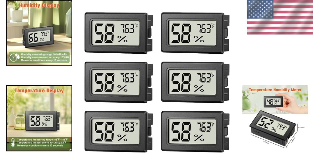 6 Pack Mini Hygrometer Indoor Humidity Meter, Small Digital Thermometer Humidity