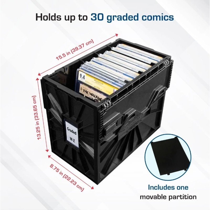 BCW Stackable Graded Comic Book Bin with Partition - Black (30 Comic Capacity)
