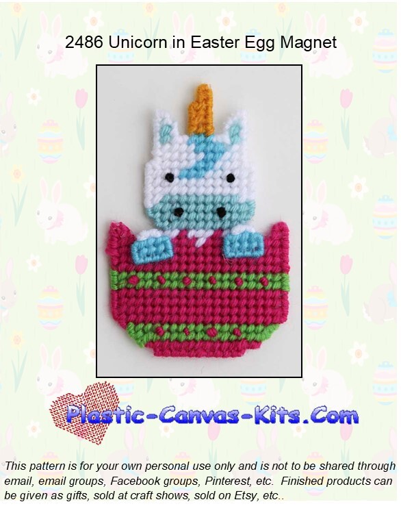 Unicorn in Easter Egg Magnet-Plastic Canvas Pattern/Kit