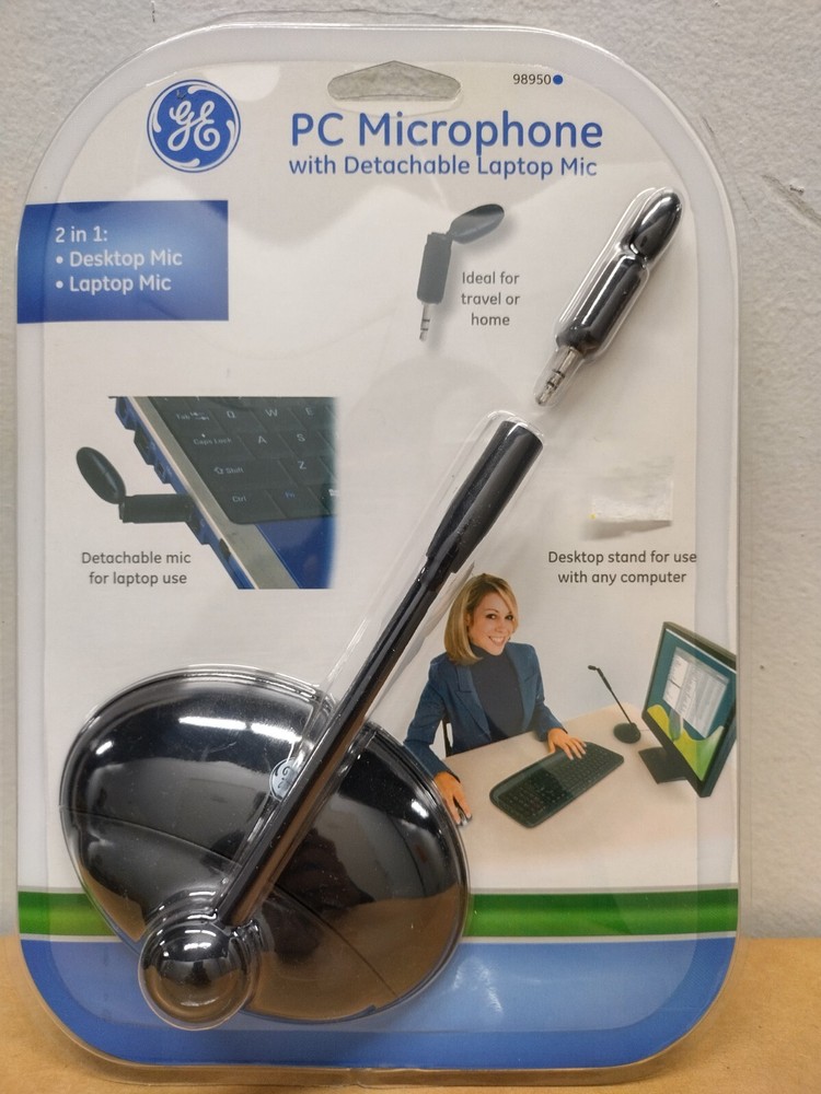 GE Adjustable 2 in 1 PC Microphone with Detachable Laptop Mic