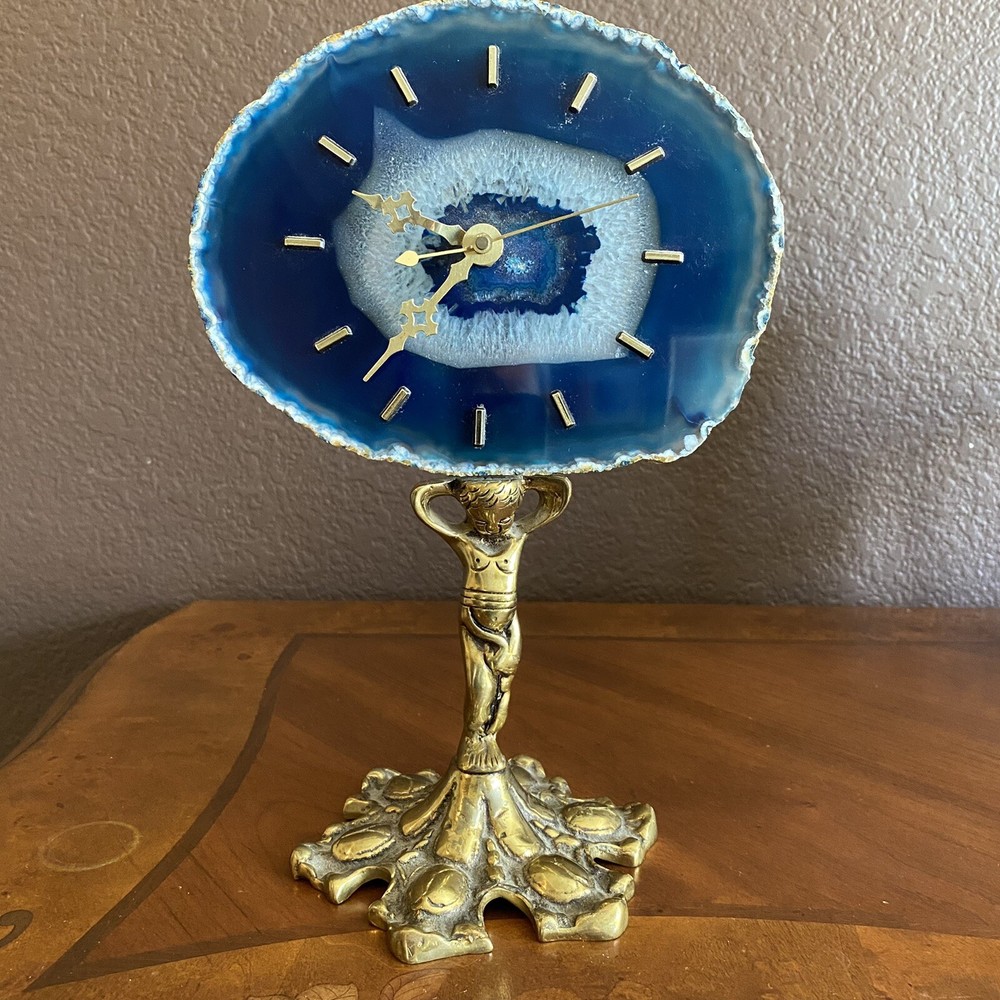 Blue Agate Stone Table Clock |