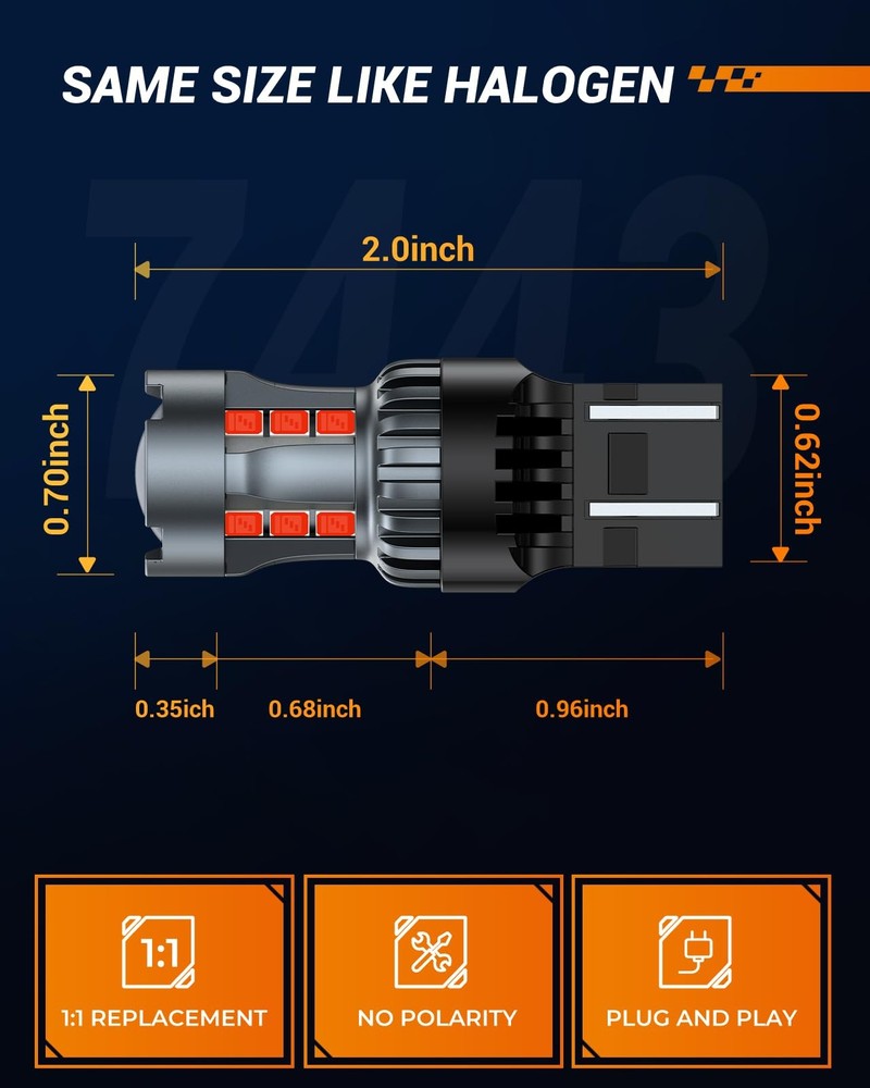7443 Led Red Light Bulb High Brightness Tail Brake Blinker Compact Design