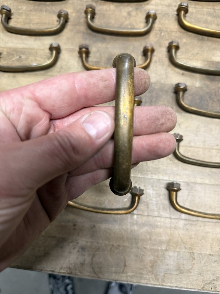 40 Matching Vintage Solid Brass Original Drawer / Bin Pull Industrial Hardware
