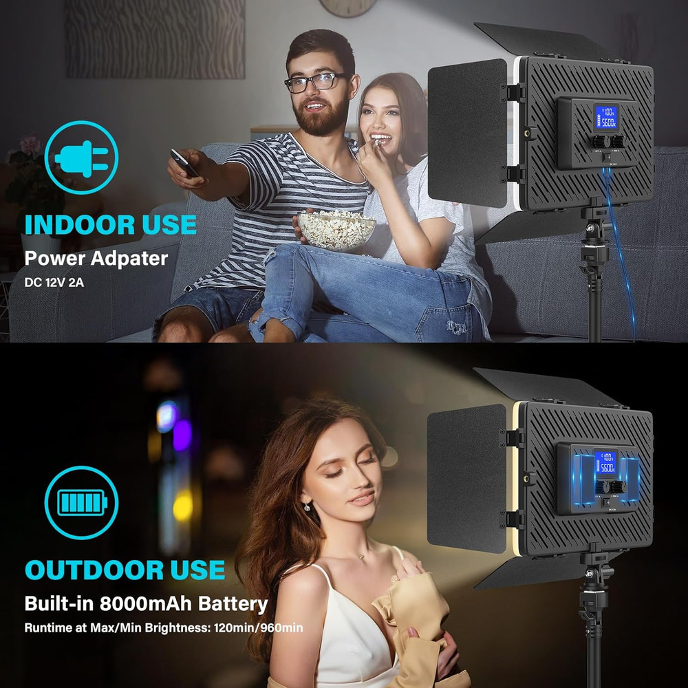 Led Video Light Panel Light with Barn Doors, 4000Mah Rechargeable Camera Lightin