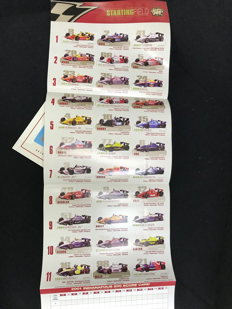2001 Indy 500 Offical Race Program with Starting Field Poster