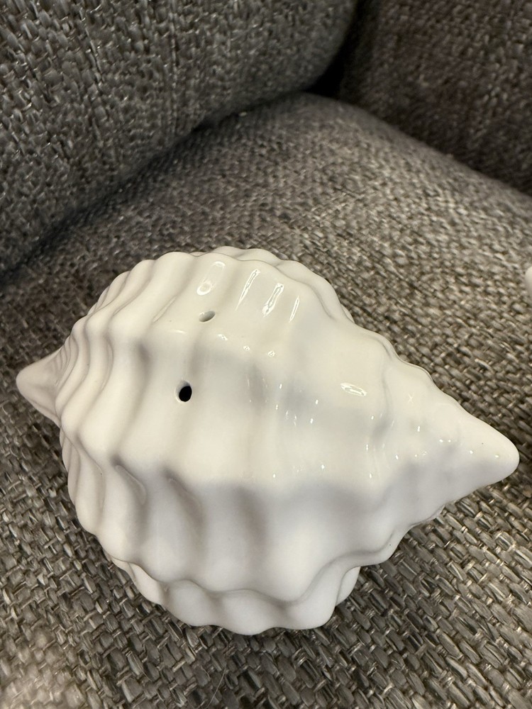 White Seashells Salt and Pepper Shaker Set White Ceramic