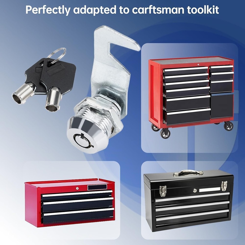 Silver Tool Box Locks with Keys for Craftsman, 5/8" Cam Lock Replacement, 2 Sets