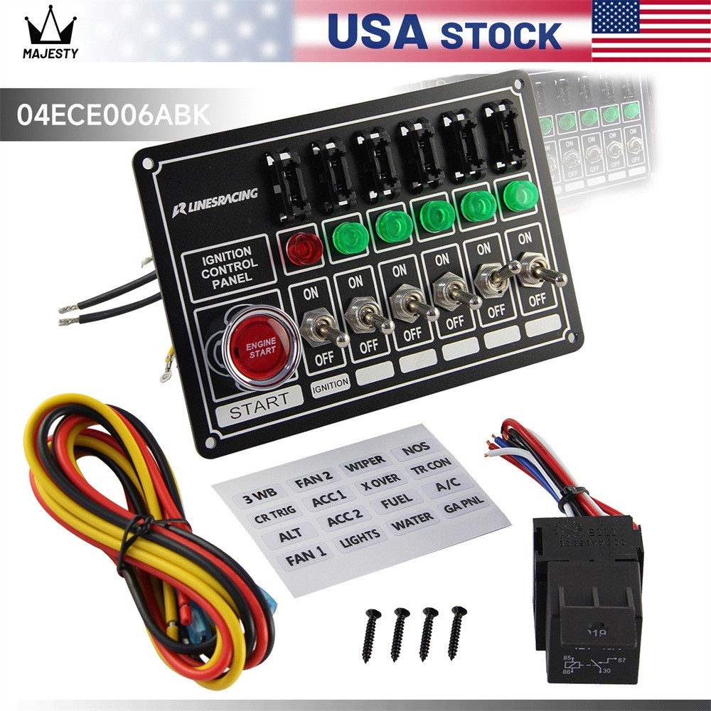 Racing Switch Panel Race Ignition Accessory Engine Start 6 Switch Lights Fused