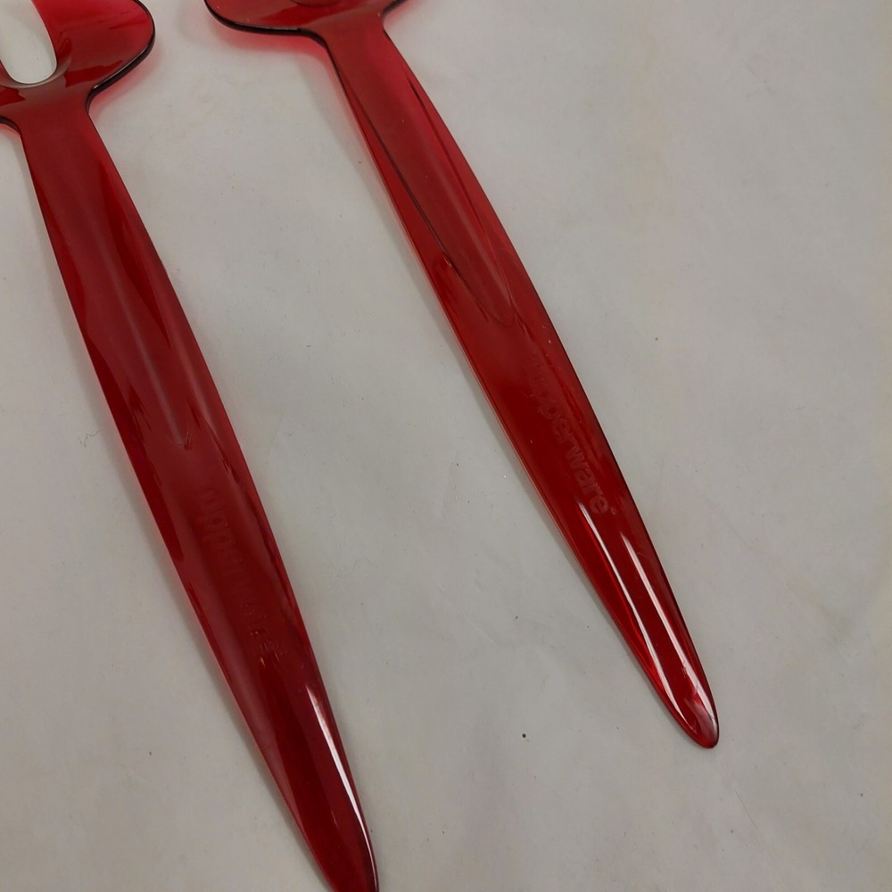 Tupperware Salad Server Set Fork Spoon Clear Red Acrylic mid century modern
