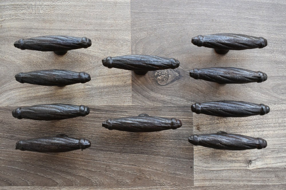 Vintage cast iron door knobs cabinet drawer door handle pull rustic 10 pcs