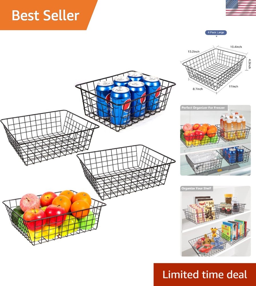 4 Pack Black Wire Baskets -  Pantry Storage & Organization Solution