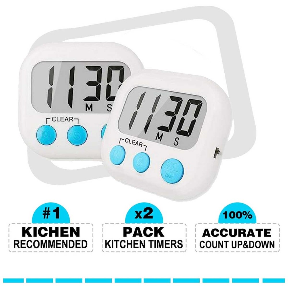Digital Kitchen Timer Magnetic LCD Large Countdown Clear and Loud Alarm 2 pack