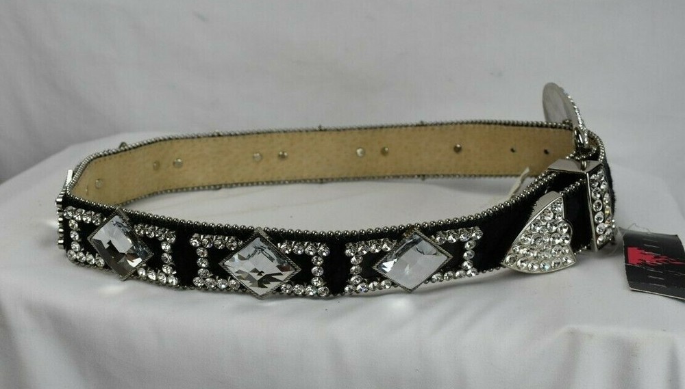 Black Wildfire Leather and Crystal Belt size 30-32