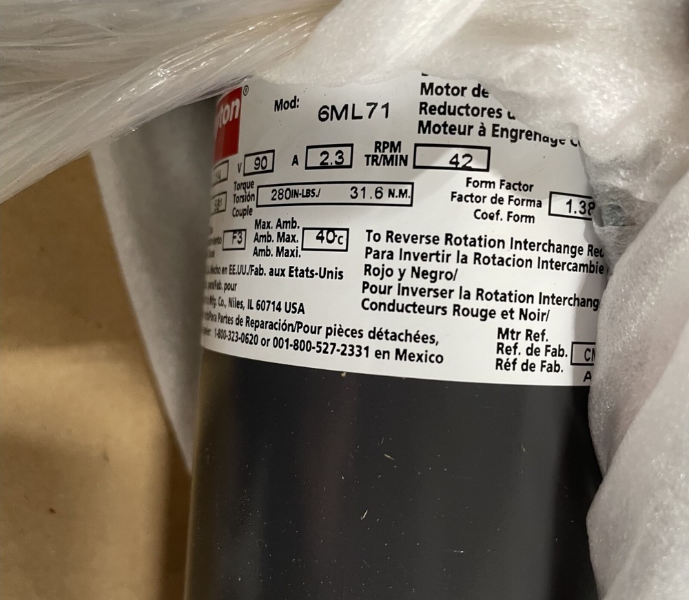 DAYTON MODEL: 6ML71 DC GEARMOTOR