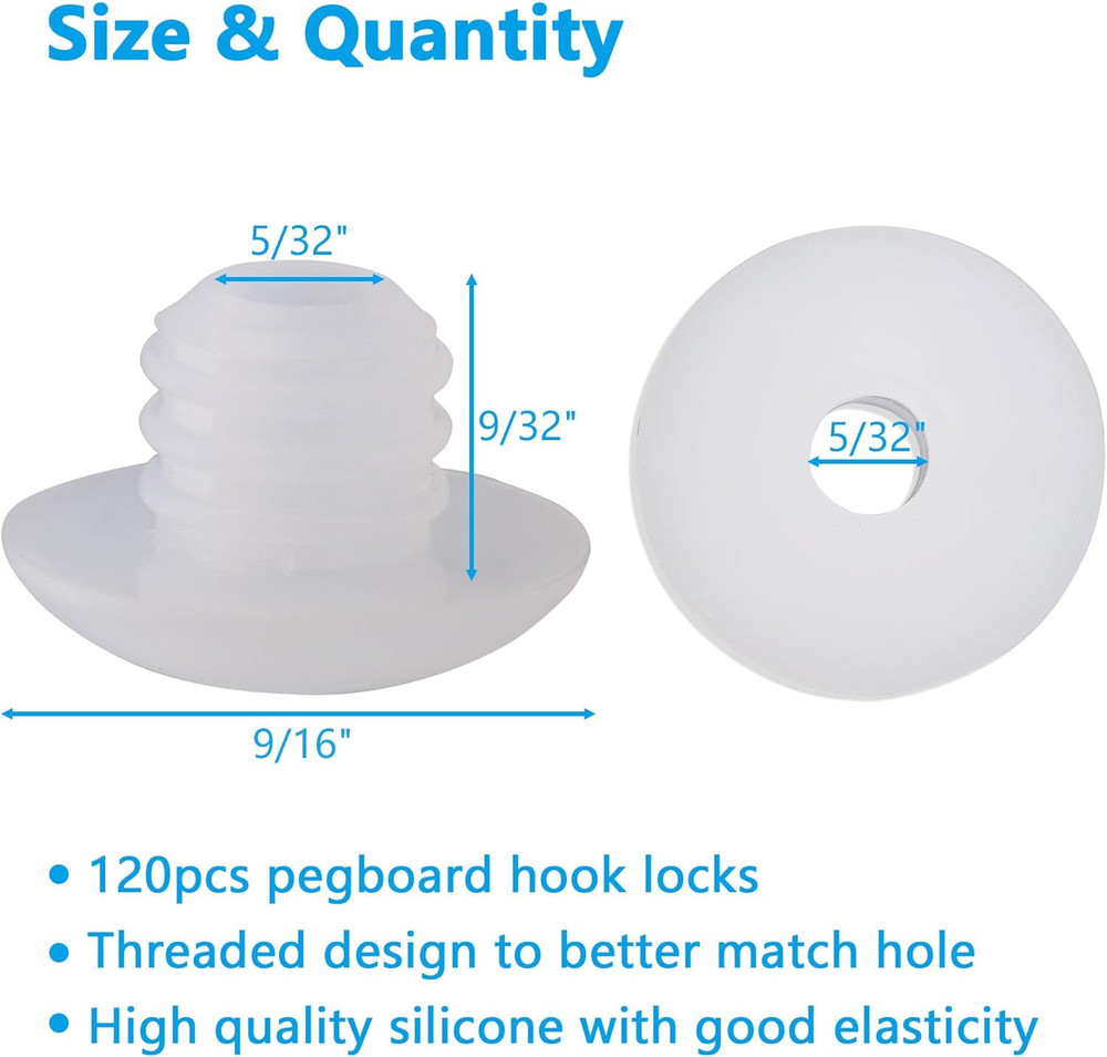 Pegboard Hook Locks, Peg Board Plugs, for Stopping Hooks from Falling Off, 120PC