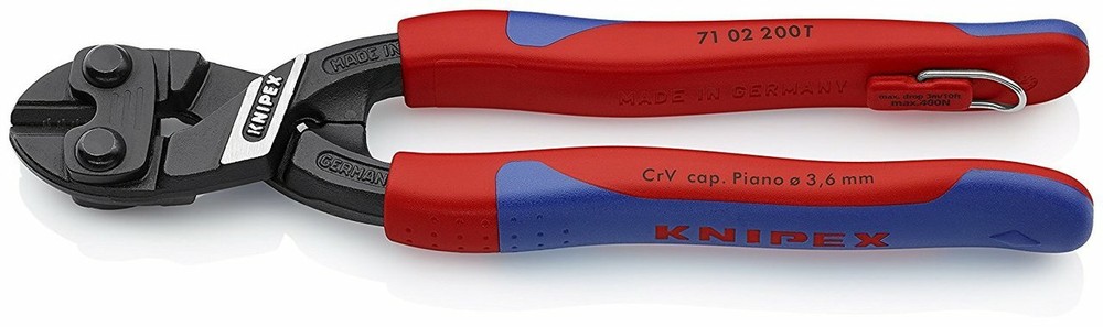 Knipex 7102200TBKA 8" High Leverage Cobolt Cutters, Tether Attachment - Comfort