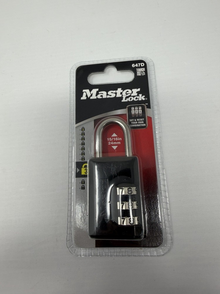Master Lock 647D 3 Digit Combination Padlock Resettable 24mm New Sealed