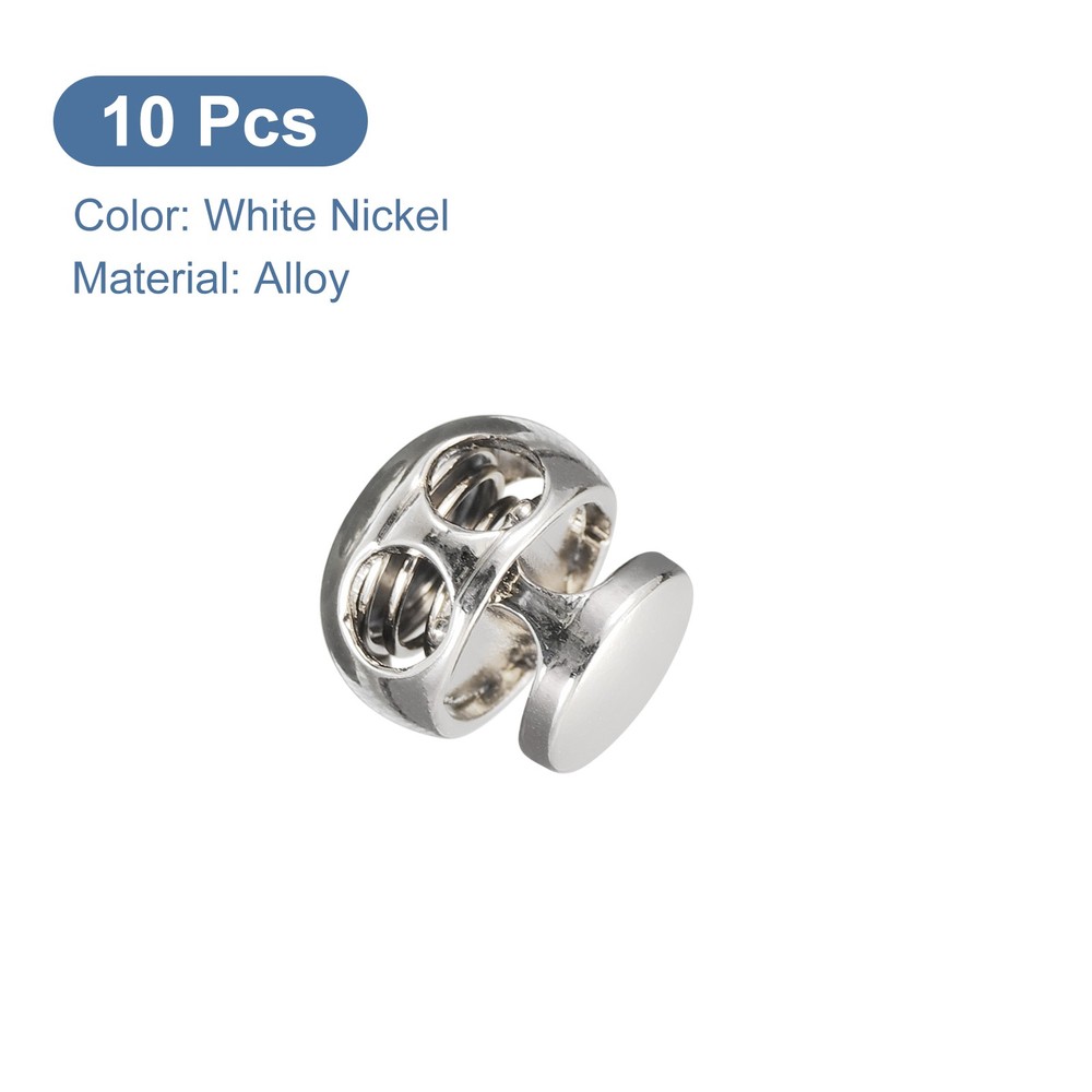 10pcs Double Hole Spring Elastic Drawstring Rope Cord Lock, White Nickel