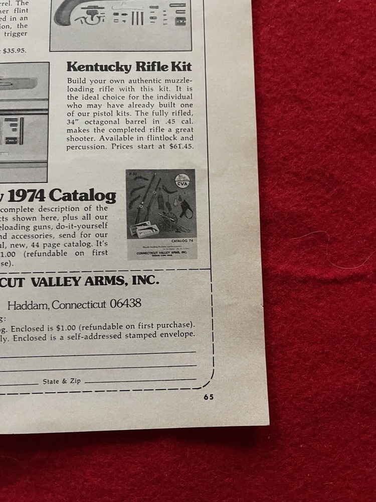Vintage 1974 Connecticut Valley Arms Print Ad CVA Muzzleloading Kits Ad