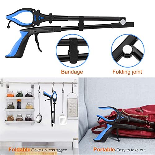 Foldable Trash Pick Up Stick Reaching Tool Extra Long Grabbers with Light, 32"