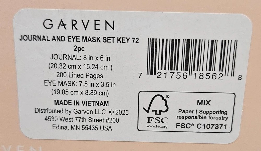 Garven journal and eye mask set For Mom