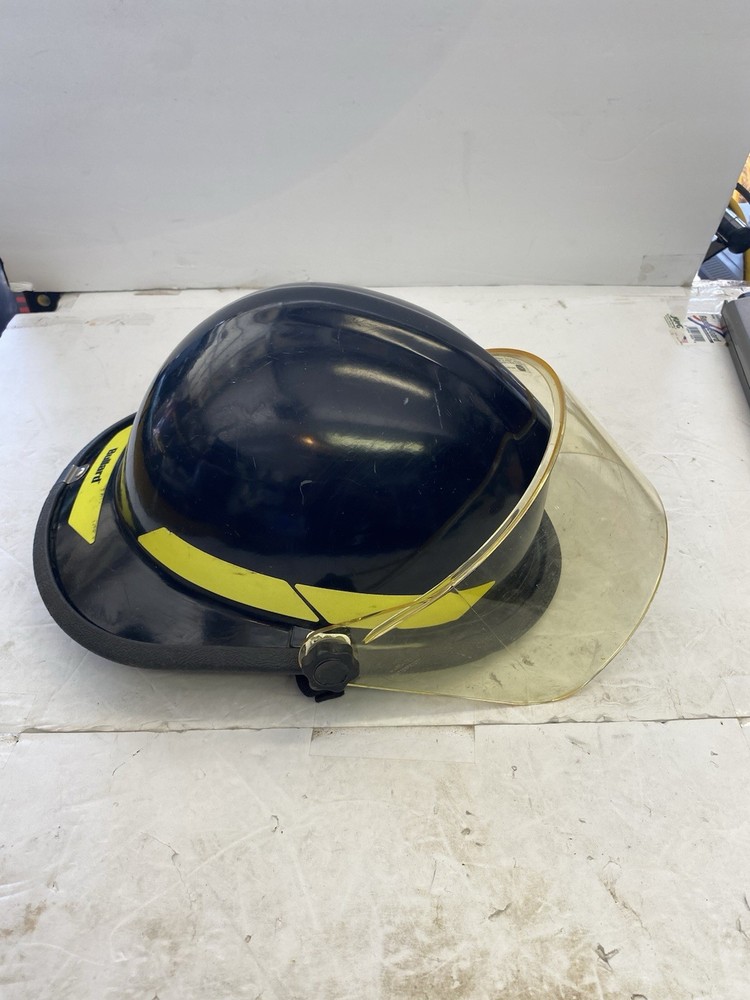 Vintage Bullard Fireman Protective Helmet And Face Shield Adjustable Strap