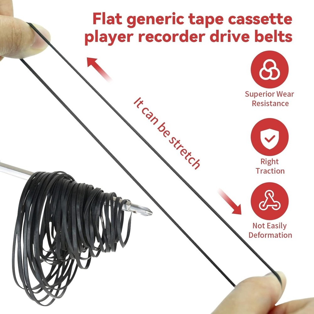 Durable Flat Rubber Belts for Cassette Machines - 50 Pack, 3mm Width, 40-135mm
