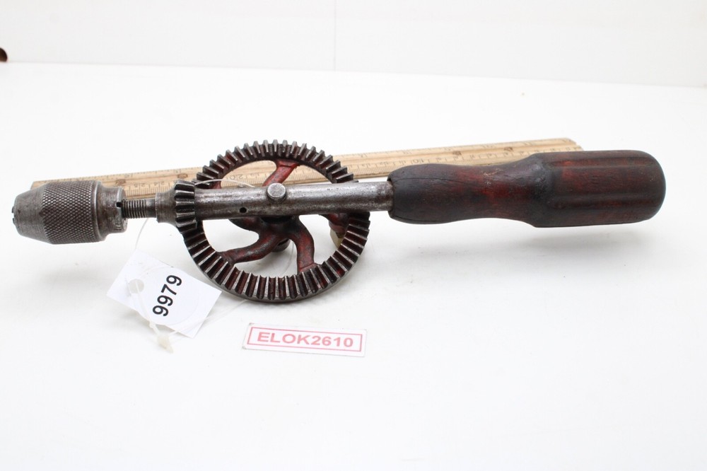 Antique 11" Hand Crank Eggbeater Drill Tool Only