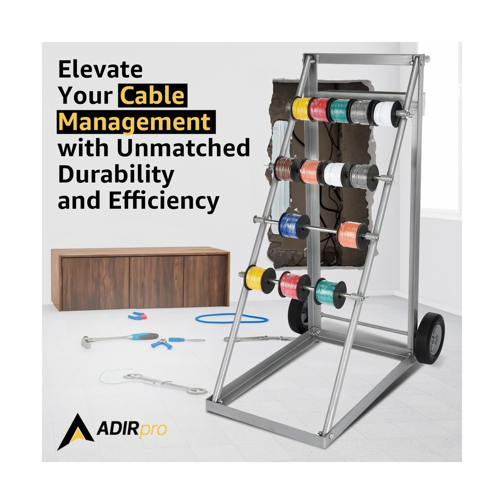AdirPro Transportable Multiple Axle Cable Caddy - Multi-Spool Wire Rack Dispe...