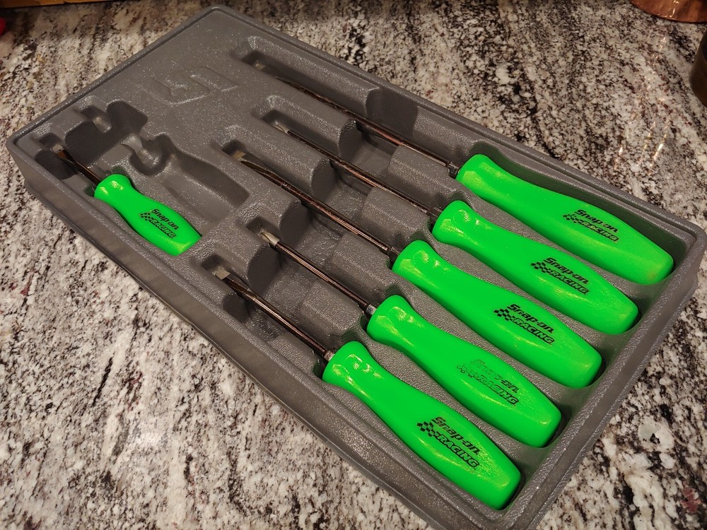 Snapon Tools 7pc Racing Hard Handle Screwdriver Set (Missing 1) - GREEN