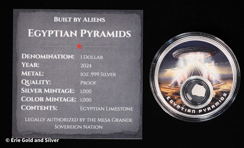 2024 $1 Egyptian Pyramid w/ Limestone 1 oz Silver Proof Round