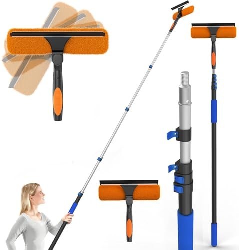 26FT Telescoping Window Squeegee Kit - 2-in-1 Cleaner, Cobweb Duster, Dusting To