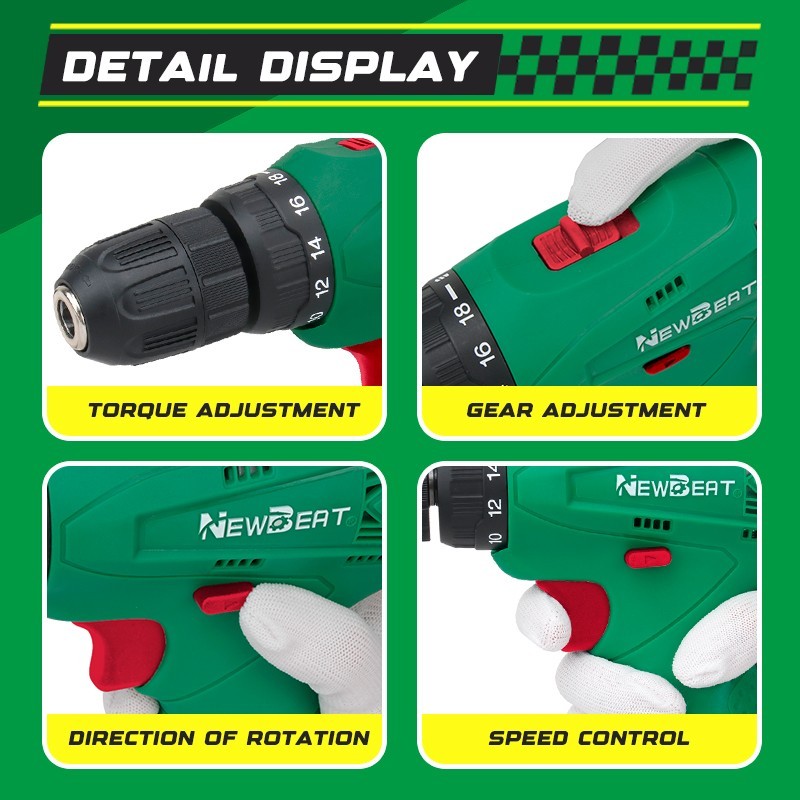 Variable Speed Cordless Drill Driver 12V Lithium Ion Battery LED Work Light