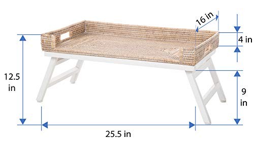 Rattan Breakfast Tray with Foldable Legs, Rectangular Serving Honey-brown