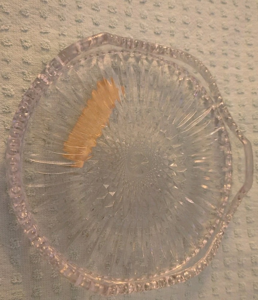 Heavy Clear Cut Crystal Juice Water Pitcher TRAY Diamond Pattern