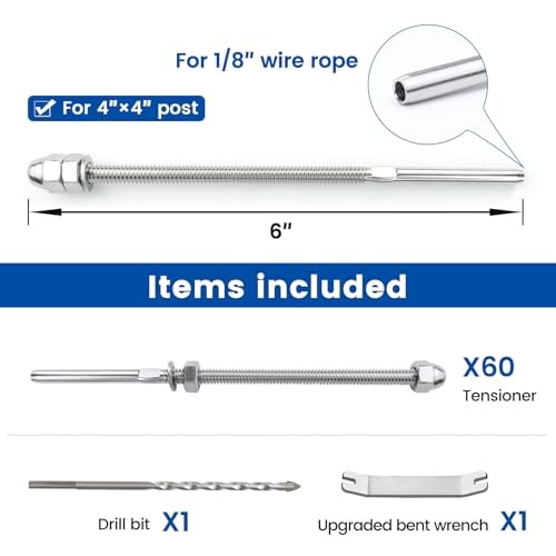 Pack 1/8" Cable Railing Hardware Kit Hand Swage Threaded For 4"x4" Post 60