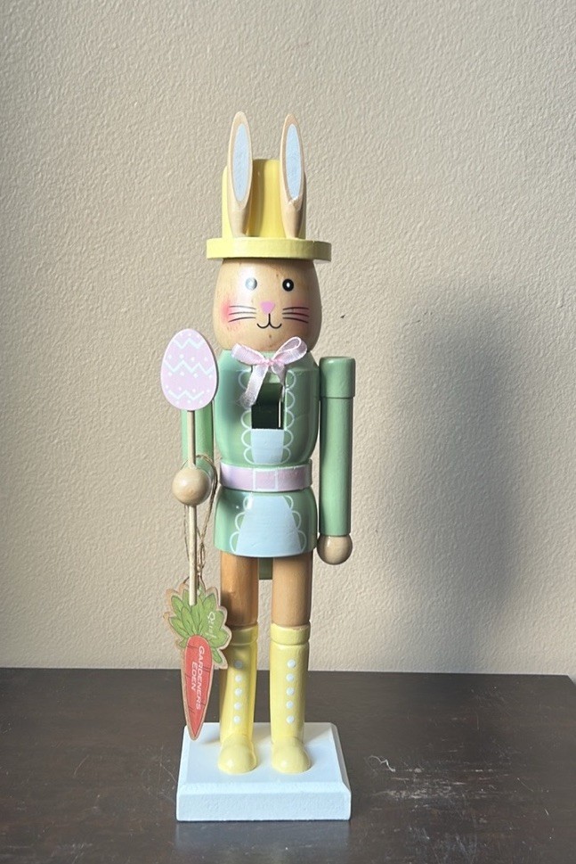 New Wood Nutcracker Easter Bunny Rabbit Spring Pastel Decor 14” Tall