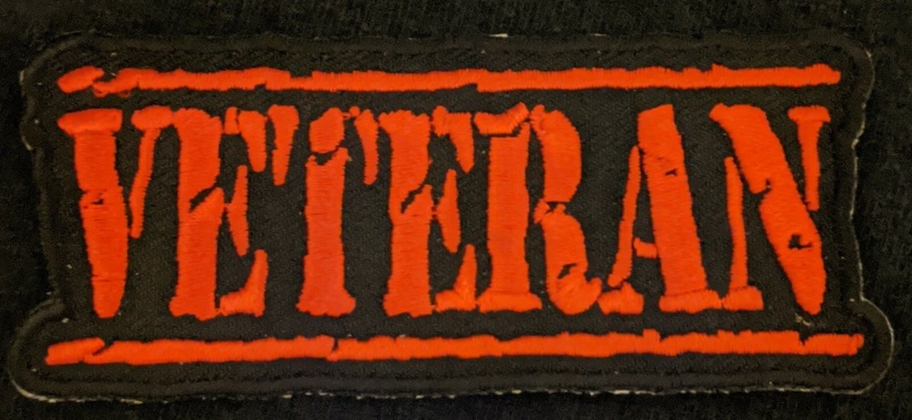 Veteran Stencil Red Embroidered Biker Patch