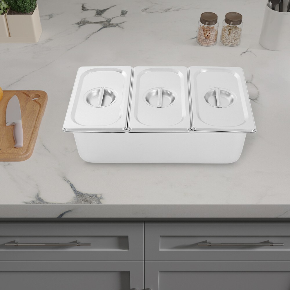 Three-compartment Fruit Pan, Fruit Pan with Acrylic Lids Water-filtering Gaskets