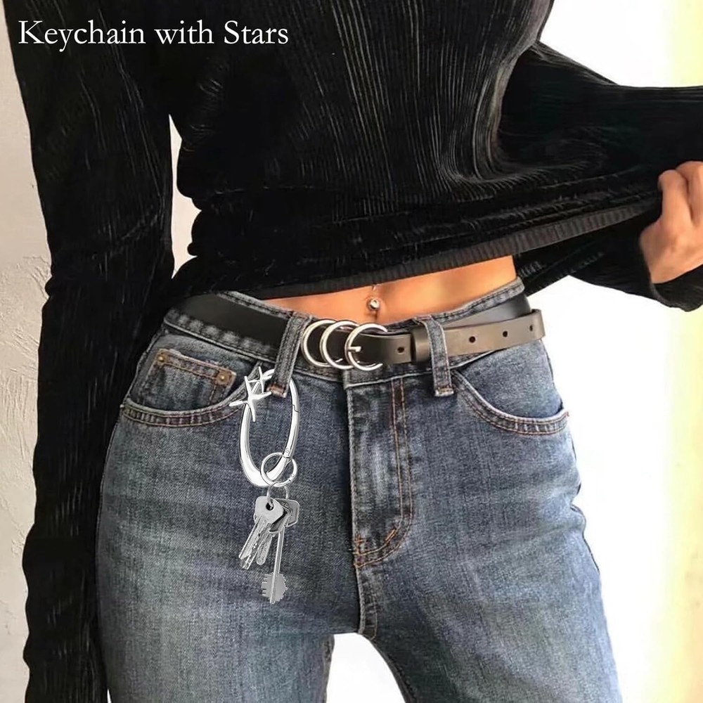 Chic Star Carabiner Keychain - Extra-Large Shiny Chrome for Modern Essentials