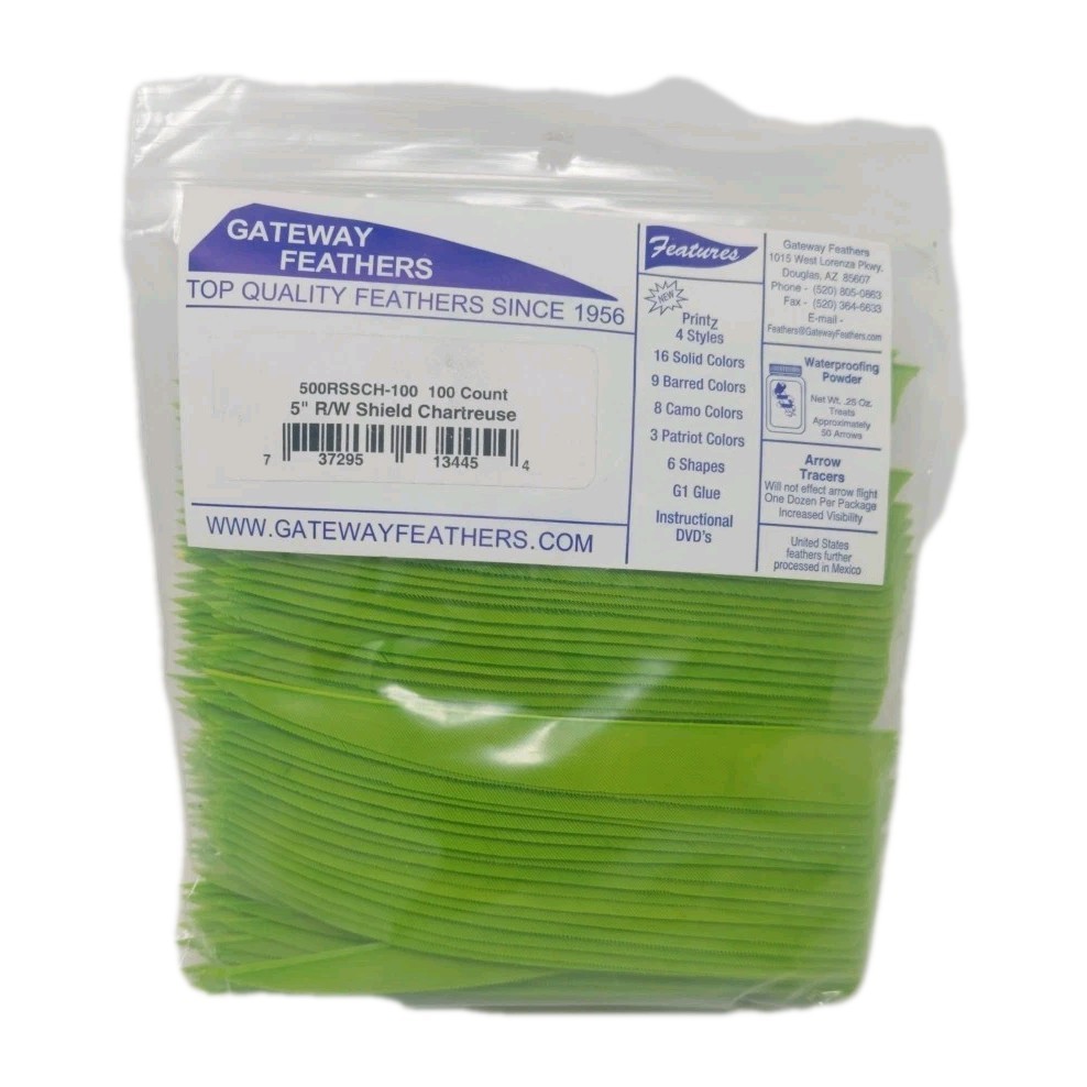 100pk Gateway Feathers 5" Right Wing: Shield Chartreuse Green 500RSSCH-100