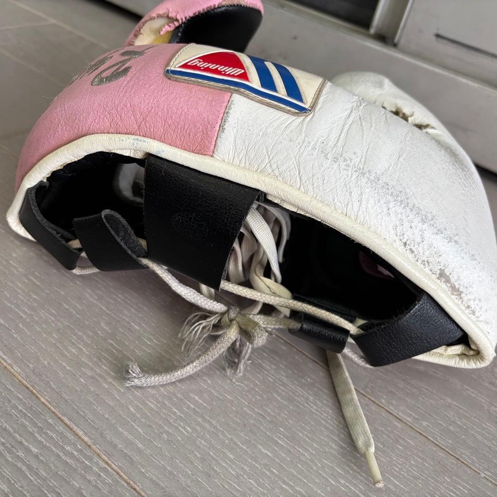 Winning Boxing Headgear Pink/White Lace-Up Type Used