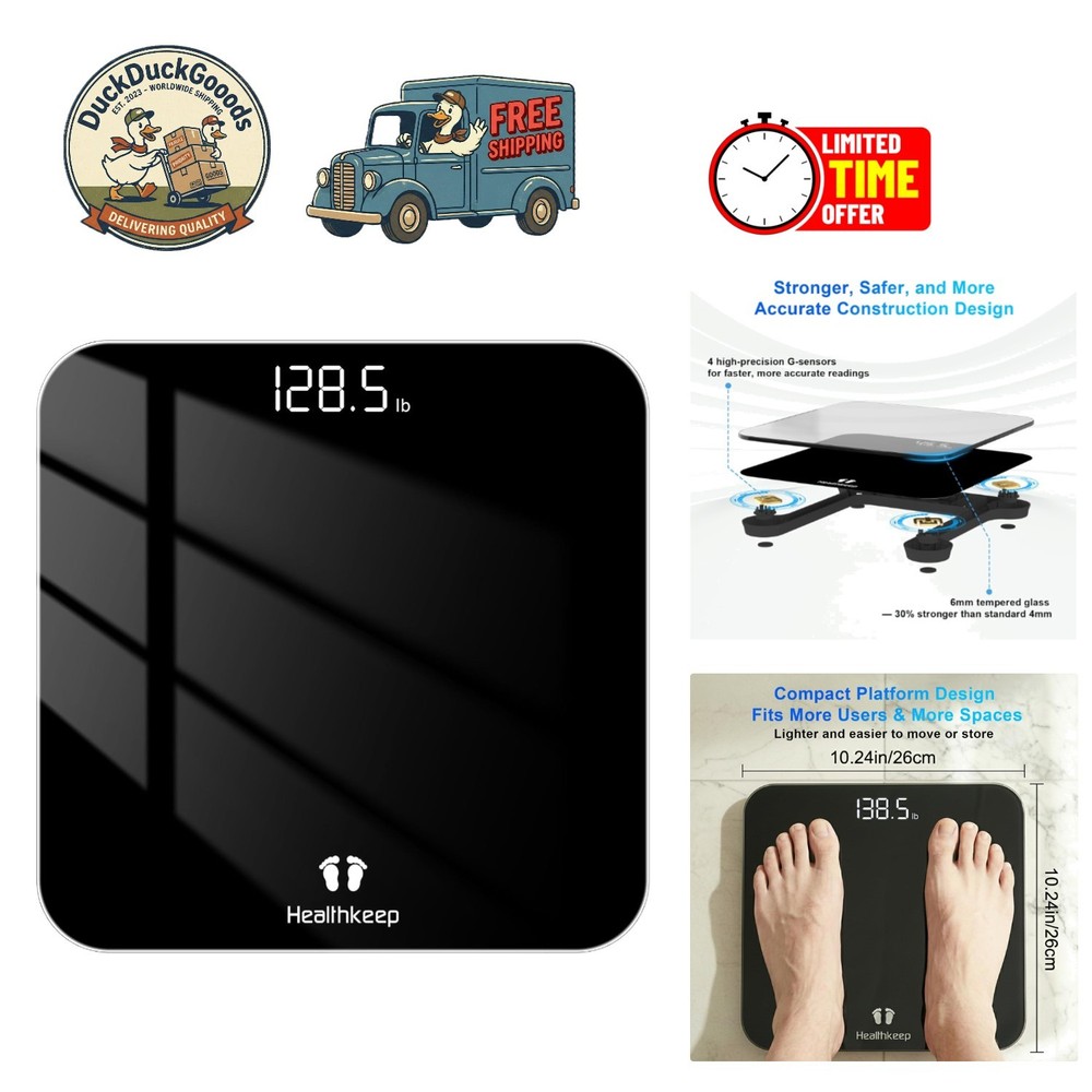 Compact Digital Bathroom Scale with 4-Sensor Accuracy: Safe, Durable & Stylish