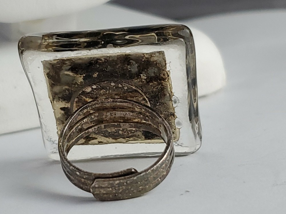 Silver art glass statement ring adjustment